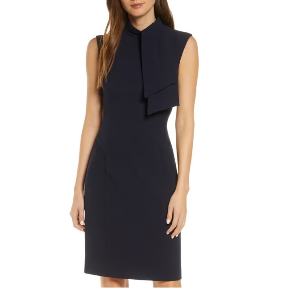 NEW Harper Rose Tie-Neck Navy Blue Sheath Dress Size 10